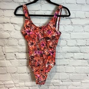 ALIANA ONE PIECE SWIMSUIT TROPICAL LOW BACK SHELF BRA NWOT SZ 10